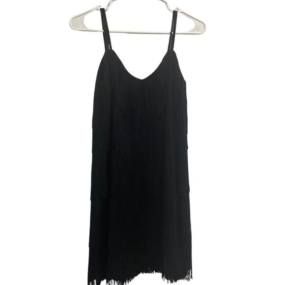Zara Dresses & Skirts - Zara | Black Fringe Tassels Tiered Mini Dress Spaghetti Strap 1920s
